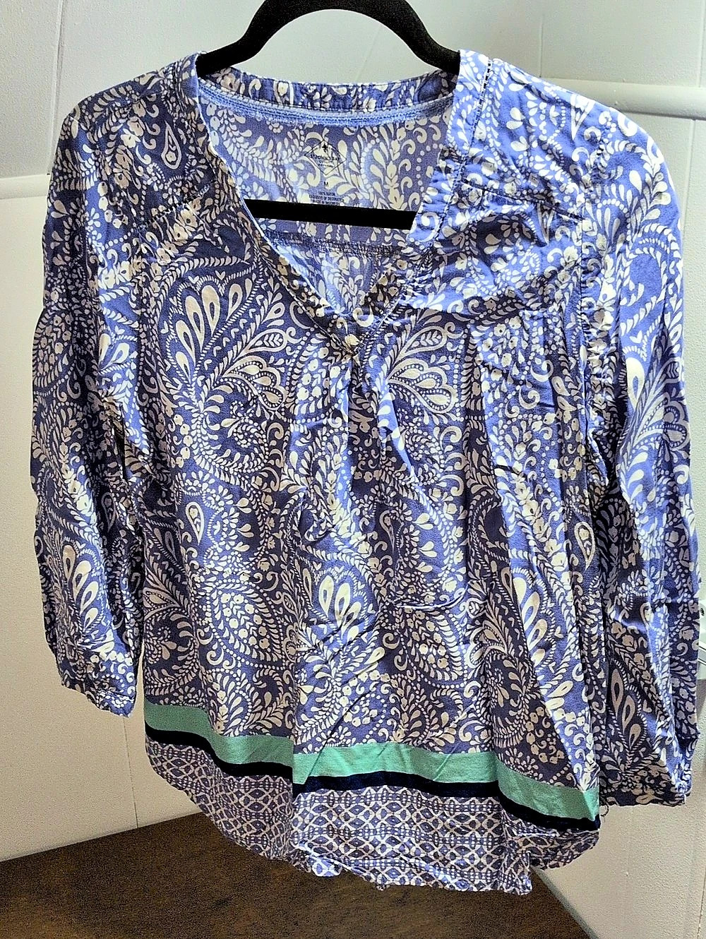 St. John's Bay Blue Paisley Print Tunic Top with Aqua Accent